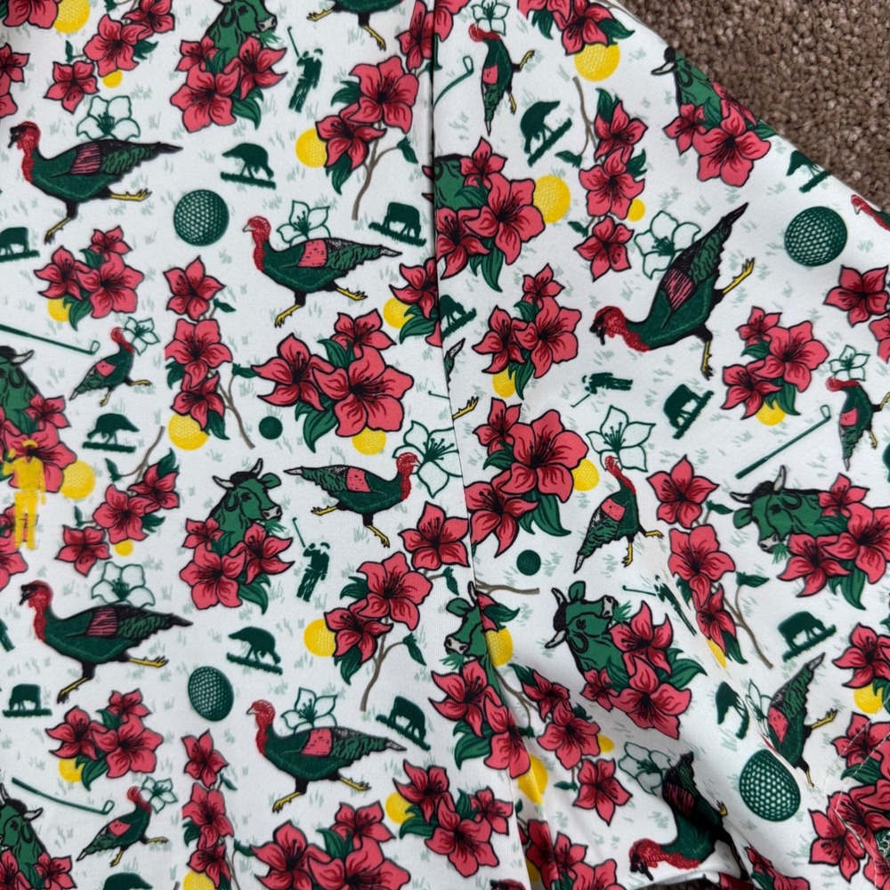 William Murray Golf Mens Greens Keepers Polo Shirt White Floral Animal Large NWT - Picture 2 of 12